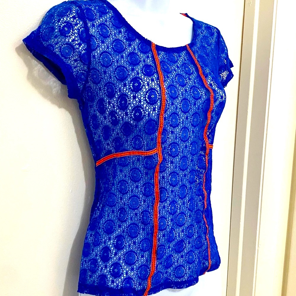 Dept 222 Lace top with accents. Vibrant blue. NWOT
